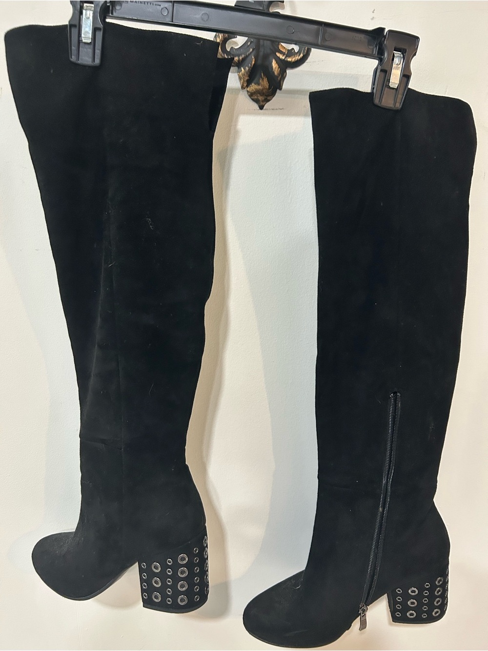 Sbicca Black Over-the-Knee Suede Boots with Studded Block Heel Size 6.5